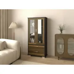 TUHOME - Vitrina 2 Puertas 2 Cajones Classic Color Caramelo Y Wengue 164,8x80,0x35,3 Cm