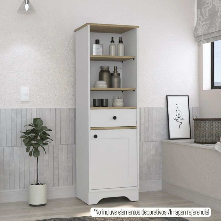 Estante Organizador De Baño 1 Puerta 1 Cajon Blanco 141,6x44