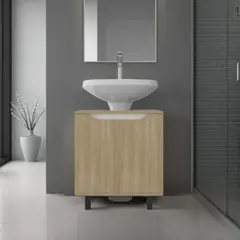 TUHOME - Mueble Para Lavamanos 2 Puertas Marlo Fresno Y Blanco 63,0x55,0x41,3 Cm