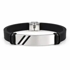 GENERICO - Pulsera de Plata para Hombre con Placa Grabable Diseño Moderno Elegante