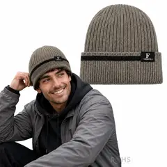 OEM - Gorro Tejido Poliéster Con Raya Decorativa Para Invierno Color Gris