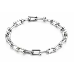 GENERICO - Pulsera Eslabones Plateada Minimalista Acero Inoxidable