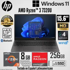 HP - Laptop 255 G10 AMD Ryzen 3 7320U 8GB RAM 256GB SSD 15.6" HD Ceniza Oscuro - A9BS1LT