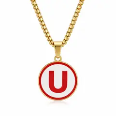 GENERICO - Collar Universitario Letra U Dorado para Hombre Dije Redondo con Cadena de Acero Inoxidable