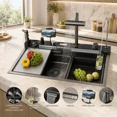 D DECOR MI CASA - GRAN COMBO 5 en 1 Lavadero premium 5 teclas inoxidable Gris grafito 75 x 46cm
