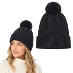 OEM - Gorro Tejido Con Pompón Diseño Texturizado Para Invierno Color Rojo
