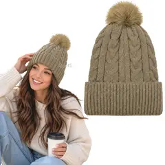 OEM - Gorro Con Pompón Tejido Poliéster Para Invierno Color Crema