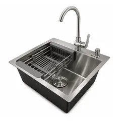 RINOX - COMBO 5 en 1 Lavadero Cuadrado 45x45 Inoxidable con Grifo mezcladora y Accesorios Completo