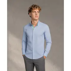 Andrew'S Ties - Camisa para Hombre Celeste Milano con Doble Cuello