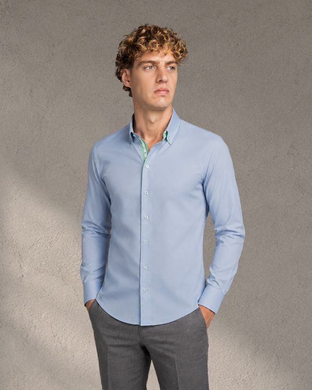 Camisa para Hombre Celeste Milano con Doble Cuello