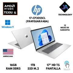 HP - LAPTOP 17-CP3055CL AMD RYZEN 5 7530U 16GB RAM 1TB SSD 17" HD WIN 11 AMERICANA