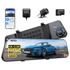 GENERICO - CAMARA PARA AUTOS DASHCAM AZDOME PG17 MAX ESPEJO 4K + 2.5K GPS + WiFi 5GHz + ADAS + BSD + LCA + 64GB