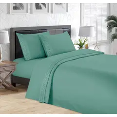 CASATEX - Sábana Bordada 3000 Hilos (Sophie) - 1.5 Plazas - Verde Jade