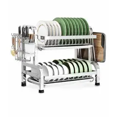 GENERICO - Escurridor Platos Doble Nivel Acero Inoxidable Organizador Cocina Hogar Decoración Moderna Wjy117B