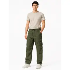 ENKI - Pantalón Cargo Convertible Hombre Verde Militar Tela Mojada Impermeable Short Desmontable Bolsillos