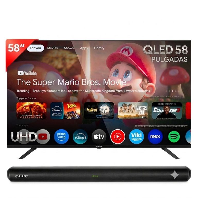 Combo Televisor Smart 58 4K UHD QLED Google TV AW-58B2Q + Barra de Sonido AWSBH20 40W