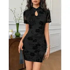 GENERICO - VESTIDO LOLITAS QUIPAO NEGRO CON MANGA