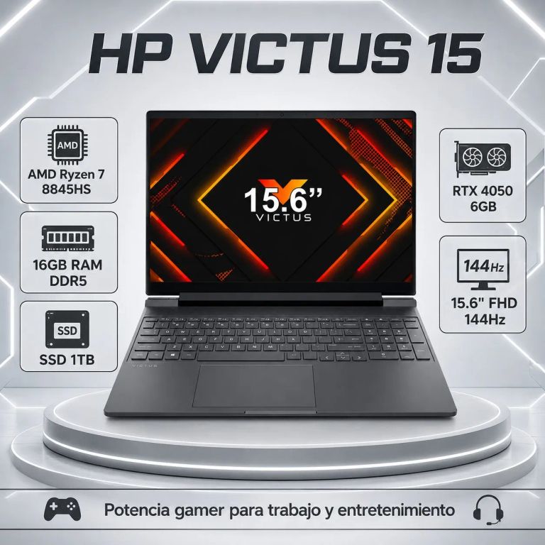 Laptop Victus Gaming 15-fb3013la R7-8845HS 16GB RAM 1TB SSD RTX4050 6GB 15.6 FreeDOS Plata Mica