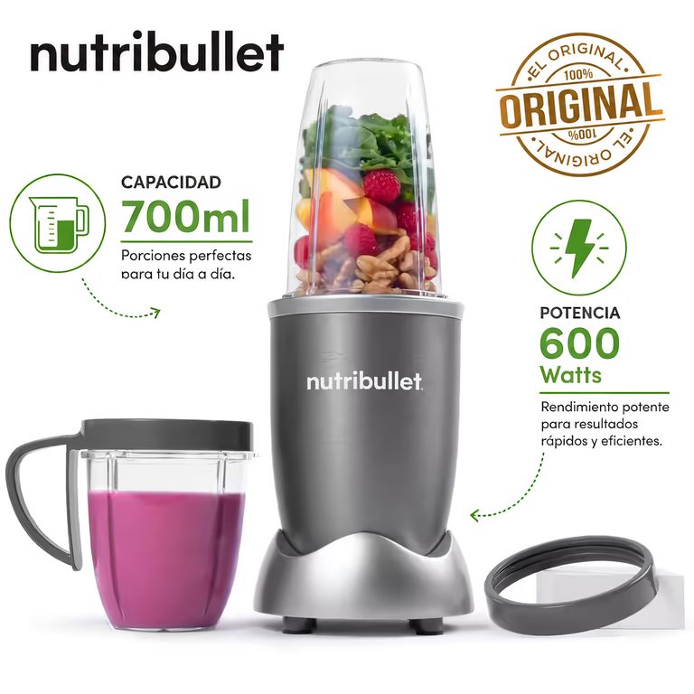 Licuadora Portátil Nutribullet 600 para Smoothies y Batidos 700ml Gris