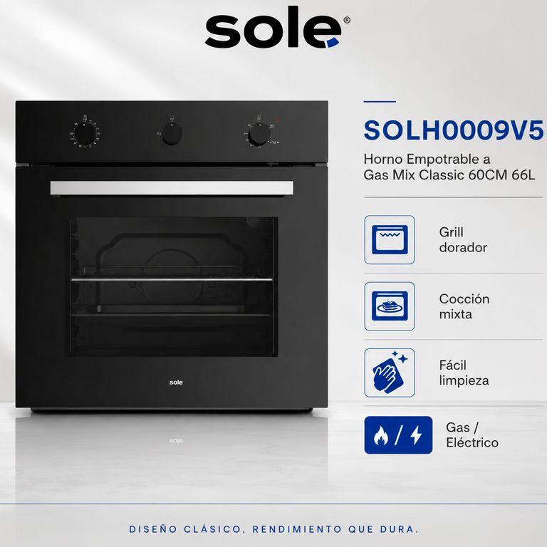 Horno Empotrable Mix Classic A Gas 66 Litros Negro SOLHO009V5