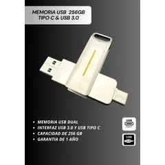 GCS - MEMORIA USB DUAL 3.0 Y TIPO C, CAPACIDAD DE 256 GB COLOR METALICO