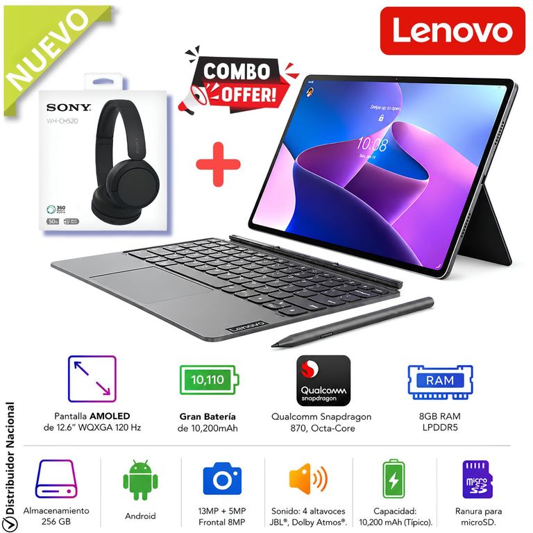 Tablet Tab P12 Pro 12.6" OLED Snapdragon 870 8GB RAM 256GB TB-Q706F + SONY WH-CH520