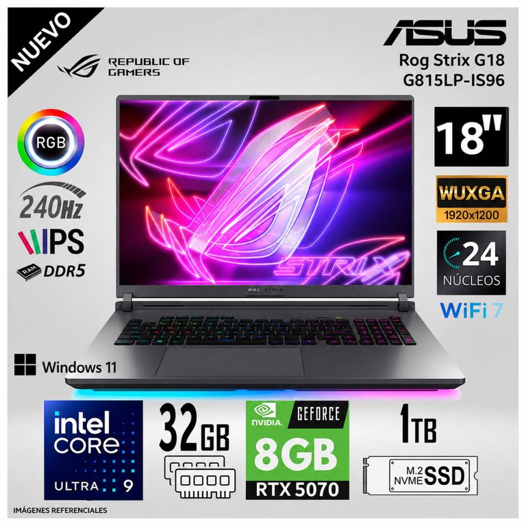 Laptop Rog Strix G18 G815LP-IS96 Intel Core Ultra 9 32GB RAM 1TB SSD NVIDIA RTX 5070 8GB 18" WQXGA - Windows 11