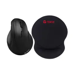 Teros - Mouse Vertical TE5169N Color Negro y Mouse Pad TE3015S con Almohadilla Gel.