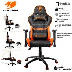 COUGAR - Silla Gaming Armor ONE Reposabrazo 2D, Cojin Lumbar Y Cuello, Reclina 180°