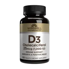 WINDMILL - Vitamina D3 25 mcg (1000IU) - 100 Tabletas