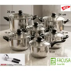 FACUSA - Juego de Ollas 14 Piezas Acero Inoxidable