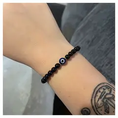 GENERICO - Brazalete Pulsera de Turmalina Negra Protección con Ojo Turco - amuleto