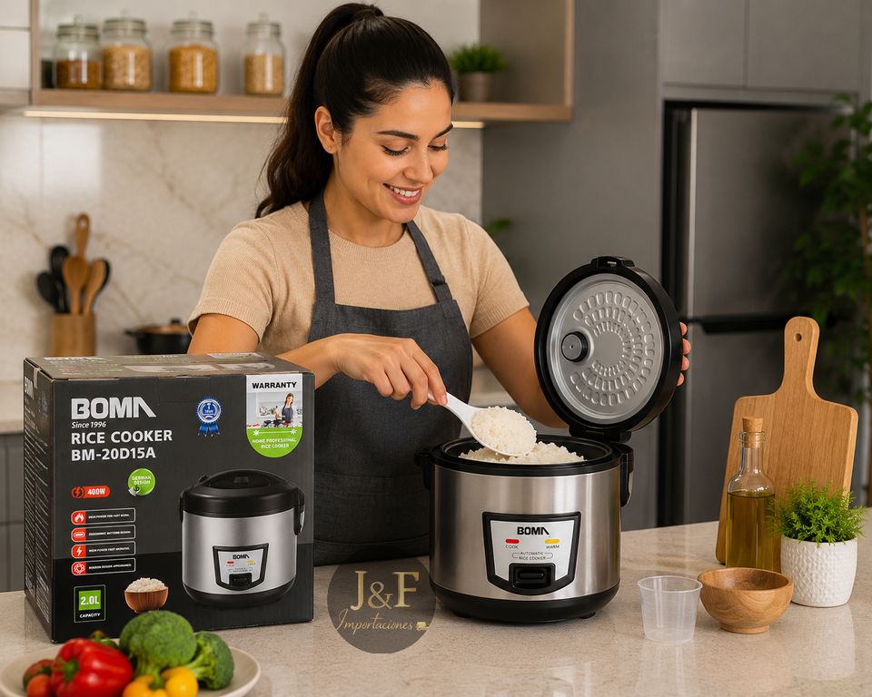 OLLA ARROCERA BOMA BM-20D15A 400W DE 2 LITROS CON RECUBRIMIENTO ANTIADHERENTE Y ACERO INOXIDABLE