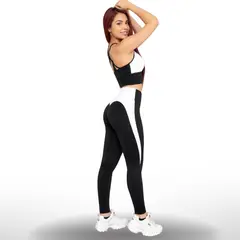 WAKE IT - Leggings + Top banda ancha negro con blanco Conjunto Mia