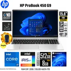 HP - Laptop ProBook 450 G9 (Pantalla 15.6" FHD) Intel Core i7-1255U / RAM 8GB / SSD 512GB-7G951LS