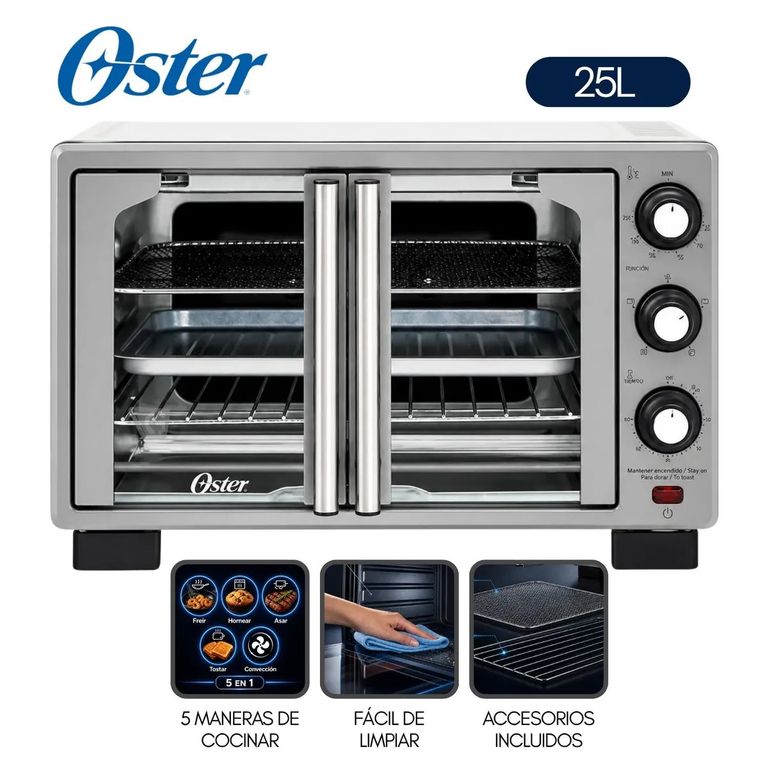 Horno con freidora de aire Oster® de 25 litros, puertas francesas, TSSTTV25FDMAFNS