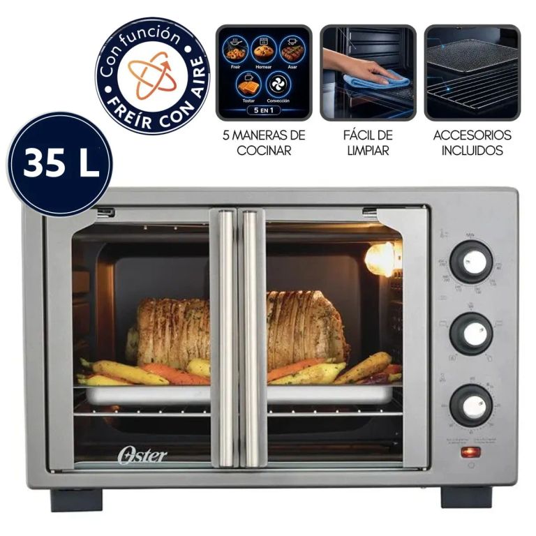 Horno con freidora de aire Oster® de 35 litros, puertas francesas, TSSTTV35FDMAFNS