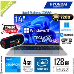 HYUNDAI - Laptop Notebook Hybook Plus Intel Celeron N4020 4GB RAM 125GB SSD 14" HD WIN11 HT14CC1C46SG + Parlante SK420
