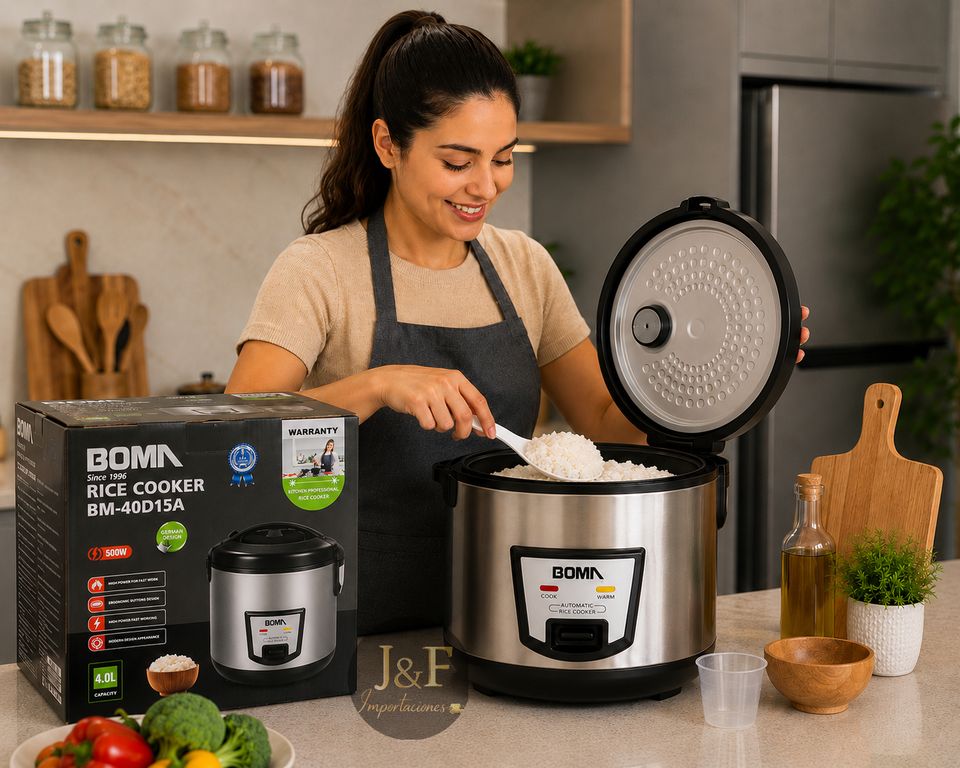 OLLA ARROCERA BOMA BM-40D15A 700W DE 4 LITROS CON RECUBRIMIENTO ANTIADHERENTE Y ACERO INOXIDABLE