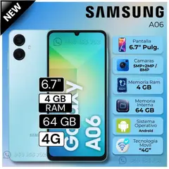 SAMSUNG - CELULAR A06 4G 4GB RAM 64GB 6.7" PULG. ANDROID 14 - LIGHT BLUE