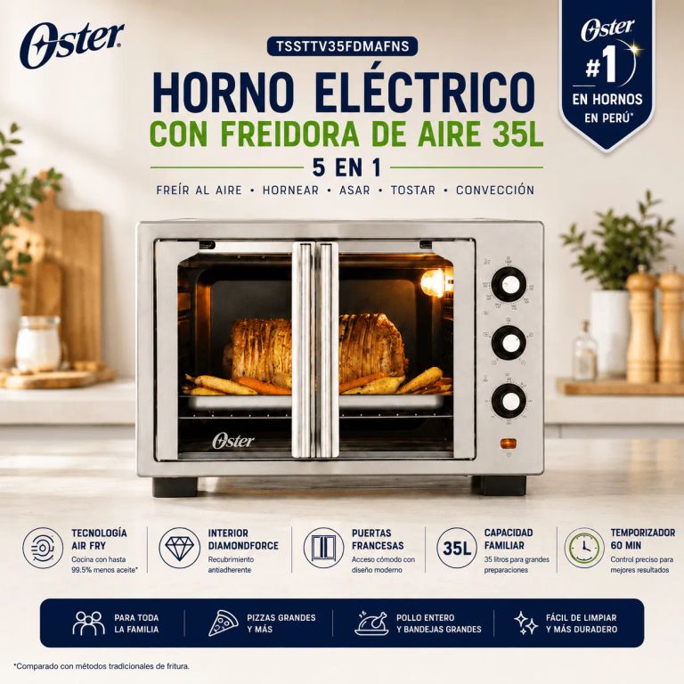 Horno Eléctrico 35L con Freidora de Aire 5 en 1 Puerta Francesa Acero Inoxidable