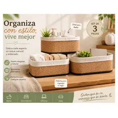 GENERICO - Set 3 und de Canasta Organizador Cesto Multiuso Bambú