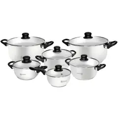 FACUSA - Set de Ollas Hogar 12 Piezas de acero inoxidable con tapas de vidrio