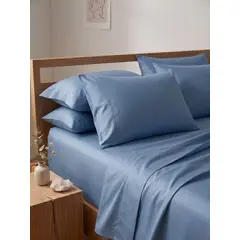 GENERICO - Juego de Sábanas 300 Hilos Algodón Pima 100% Color Azul Acero - Fabitex