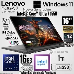 LENOVO - Laptop Yoga 7 2 en 1 16IML9 Intel Core Ultra 7 155U 16 GB DDR5 RAM 1TB SSD 16" WUXGA Táctil