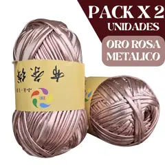 GENERICO - Pack x 2 Trapillo Oro Rosa Brillante para Crochet y Manualidades 2 Ovillos de 100g - 45m