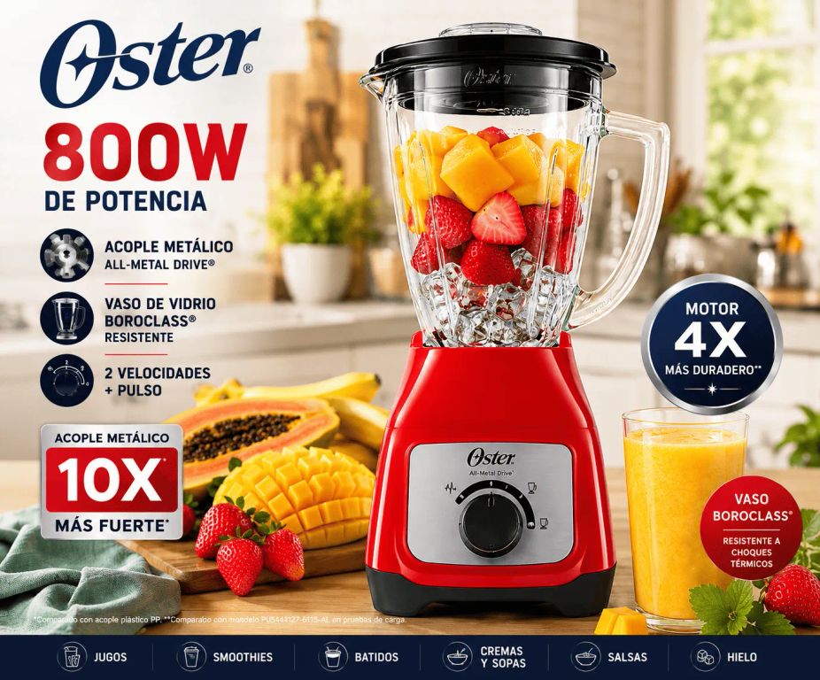 Licuadora BLSTKAG-RRD 800W Vaso de Vidrio 1.5L Acople Metálico All-Metal Drive Roja