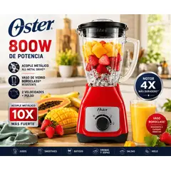 OSTER - Licuadora BLSTKAG-RRD 800W Vaso de Vidrio 1.5L Acople Metálico All-Metal Drive Roja