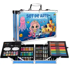 GENERICO - Set de Arte Maleta de Aluminio 144 piezas SIRENA Y DELFIN