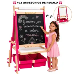 GENERICO - Pizarra Caballete Niñas 4en1 Fucsia Madera Magnética Tiza Acrílica Regalo Educativo Montessori